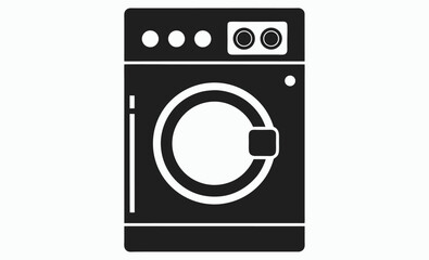 Fototapeta premium Washing machine silhouette, laundry icon with clothes, black vector appliance illustration