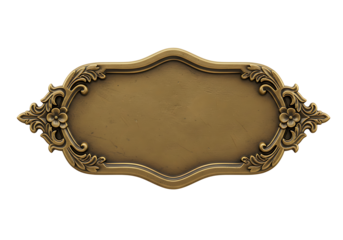 Ornate golden plaque with decorative floral flourishes lends an antique charm and elegance, ideal for signage or display purposes.