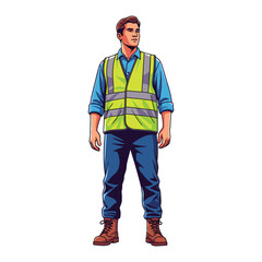 Naklejka premium Full body professional worker wearing safety vest illustration vector image design