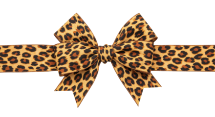 Leopard print ribbon bow on a ribbon isolated on transparent png