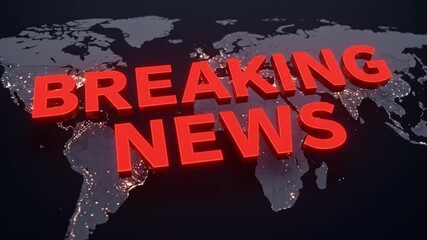 3D Breaking News Graphic Animation with Red Bold Text over World Map Background - Powered by Adobe