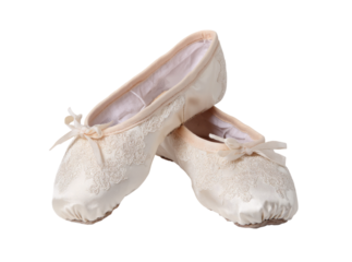 Elegant satin ballet pointe shoes with delicate lace detail, Isolated On Transparent Background