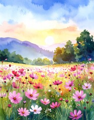 秋のイメージカット（コスモスの花畑）