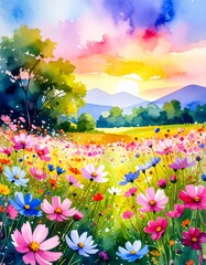 秋のイメージカット（コスモスの花畑）
