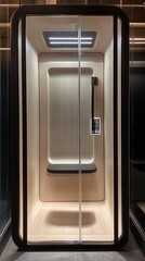 xoworking phone booth behind glass wall.