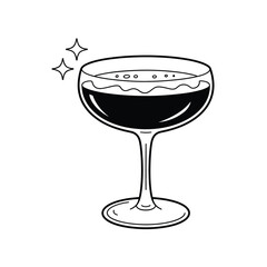 Elegant Coupe Glass with Sparkling Cocktail in Black and White