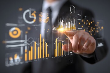 Businessman Interacting with Futuristic Financial Data.
