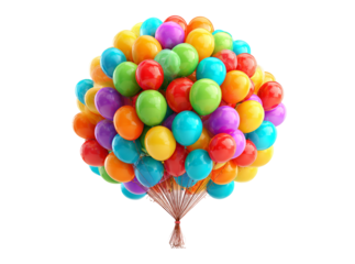 A colorful bunch of balloons floating in the air, Isolated On Transparent Background
