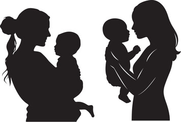 Silhouettes of mothers holding their babies close together