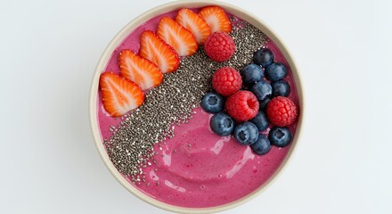 Delightful Berry Smoothie Bowl Topped with Chia Seeds and Fresh Fruit