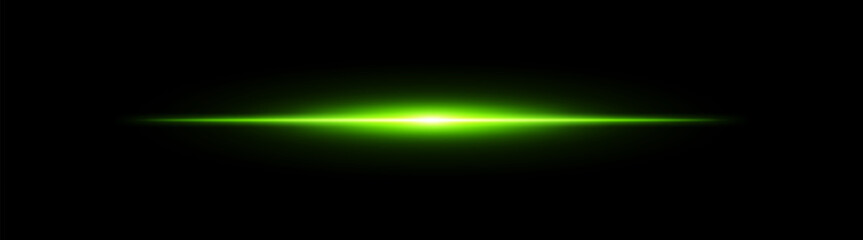 Bright horizontal green beam. Central light burst with smooth radial fade on black background, ideal for sci-fi, energy or speed visuals.