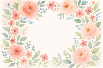 Vintage floral background with romantic pink roses, elegant frame, and decorative hearts for a wedding or Valentine's Day card design