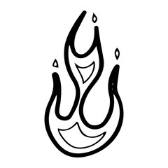 Fire flame. Hand drawn doodle vector. Fireball. Bonfire. Burning. Illustration line art element.