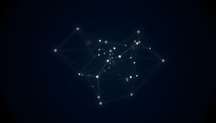 A network of interconnected points and lines forms a complex, geometric structure against a deep, shadowy backdrop