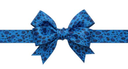 A royal blue bow with a leopard print ribbon.