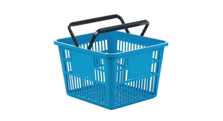 Teal-colored plastic shopping basket with handles.