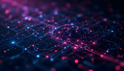 Abstract visualization of interconnected digital networks. A complex, triangular mesh background is overlaid with glowing nodes and dynamic lines, suggesting a robust cloud computing infrastructure