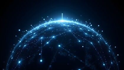 A network of illuminated pathways arcs across a spherical representation of the planet, suggesting interconnectedness and global data flow