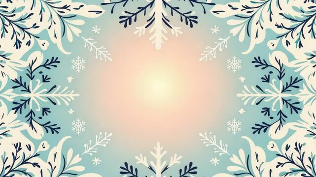 Winter background with floral patterns and snowflakes in pastel colors, frost, pattern on glass, frosty pattern, openwork  
