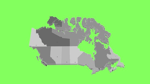 3D map illustration of Canada on green background	