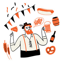 Unique culture vector illustration of Germany. A humorous cartoon featuring black and white line characters and a fun theme.