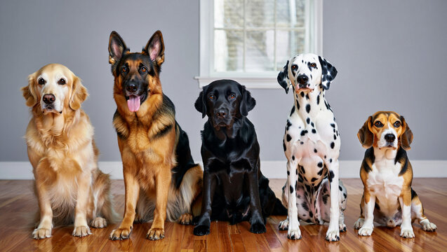 group of dogs stitting