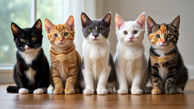 group of cats stitting