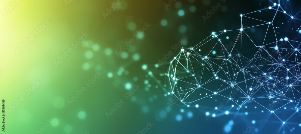 Poster abstract geometric design with interconnected lines, dots, and data visualization in gradient colors