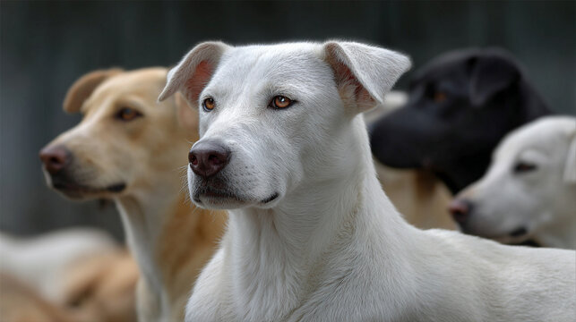 group of dogs stitting