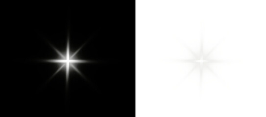 Transparent star PNG flashes through starlight night. Beam and background sparkle with white...