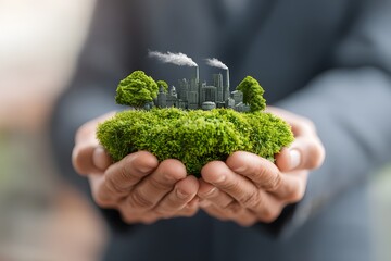 Sustainable City in Hands Environmental Responsibility.
