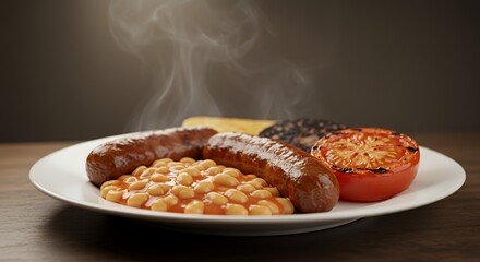 Steam Rises from a Hearty Full English Breakfast, Ready to Enjoy