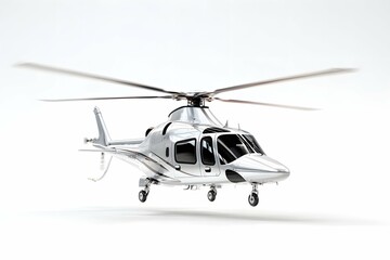 Fototapeta premium A polished, modern helicopter hovers against a pristine white backdrop.