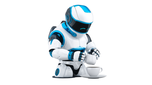 Futuristic robot serving coffee modern technology showcase indoor setting close-up perspective robotics innovation
