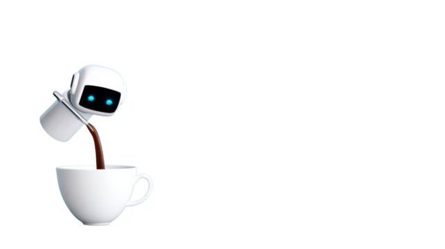 Innovative robot brewing coffee modern kitchen digital art minimalist style close-up automation concept