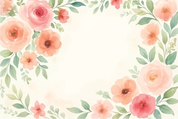 Vintage floral background with romantic pink roses, elegant frame, and decorative hearts for a wedding or Valentine's Day card design