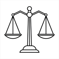 Simple line art illustration of a scales of justice icon for legal and law themes. Ideal for use in legal and law-themed projects, including law firm branding, legal websites, court documents