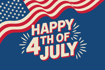 Classic USA flag ripple design with red white blue colors and white happy 4th of July heading on left  