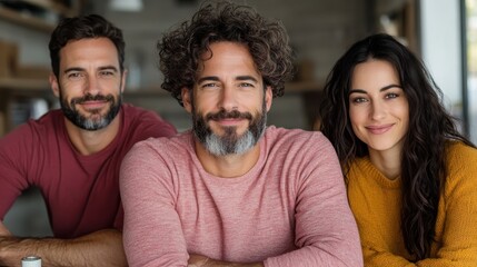 Fototapeta premium A warm and inviting image of three friends with genuine smiles enjoying each other's company, highlighting the importance of friendship and personal connections in life.