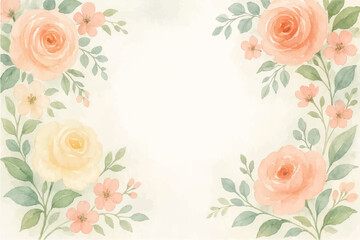 Vintage floral background with romantic pink roses, elegant frame, and decorative hearts for a wedding or Valentine's Day card design
