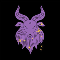 Capricorn Zodiac Sign with Magic Astrological Symbol and Goat