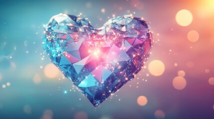 Sparkling crystal heart with bokeh background