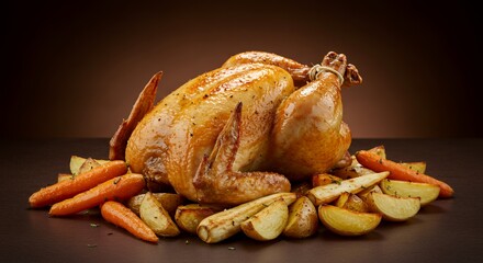 Golden-brown Roast Chicken with Roasted Root Vegetables, a Feast for the Eyes