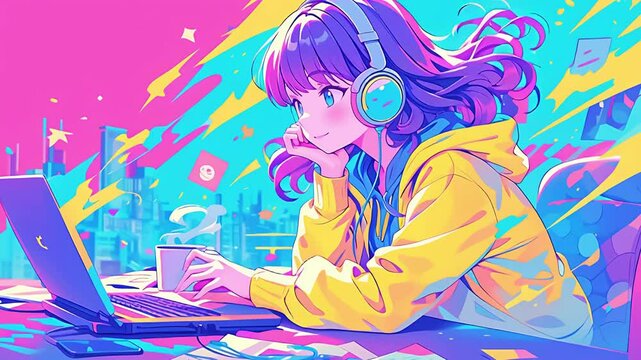 パソコンでゲームをする女の子