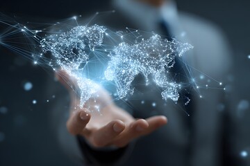 Global Network Map Hologram in Hand.