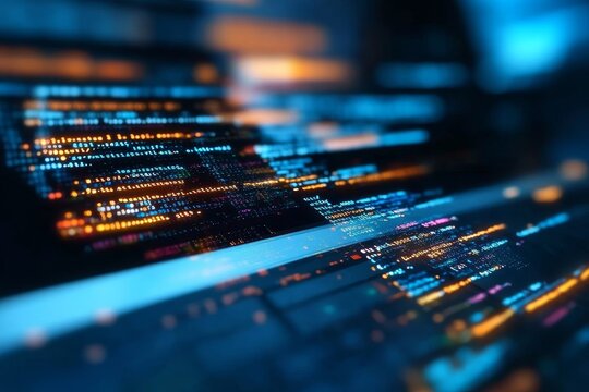 Abstract digital environment for programming and data analysis with computer code and IT technology - Powered by Adobe