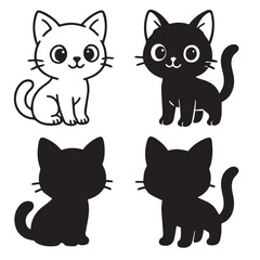 Cartoon Cat Silhouette: A delightful illustration presents four adorable cartoon cat silhouettes, each showcasing a playful pose and simple, endearing features.