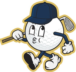 Cute Golf Ball Mascot Cartoon – Fun Sports Character with Cap and Club for Golf Logos and Merchandise.