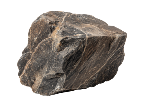 Rough dark grey stone isolated on black background, Isolated On Transparent Background