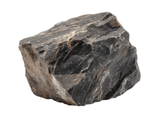 Rough dark grey rock sample isolated on black background, Isolated On Transparent Background